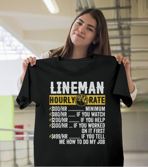 Lineman Hourly Rate Funny Vintage Electrician Humor T-Shirt