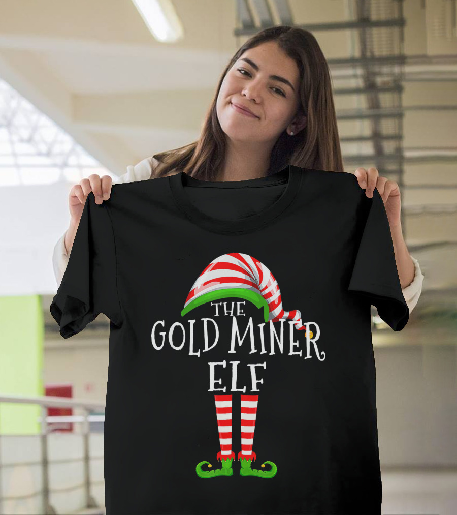 The Gold Miner Elf Family Matching Group Christmas Hat and Shoes T-Shirt
