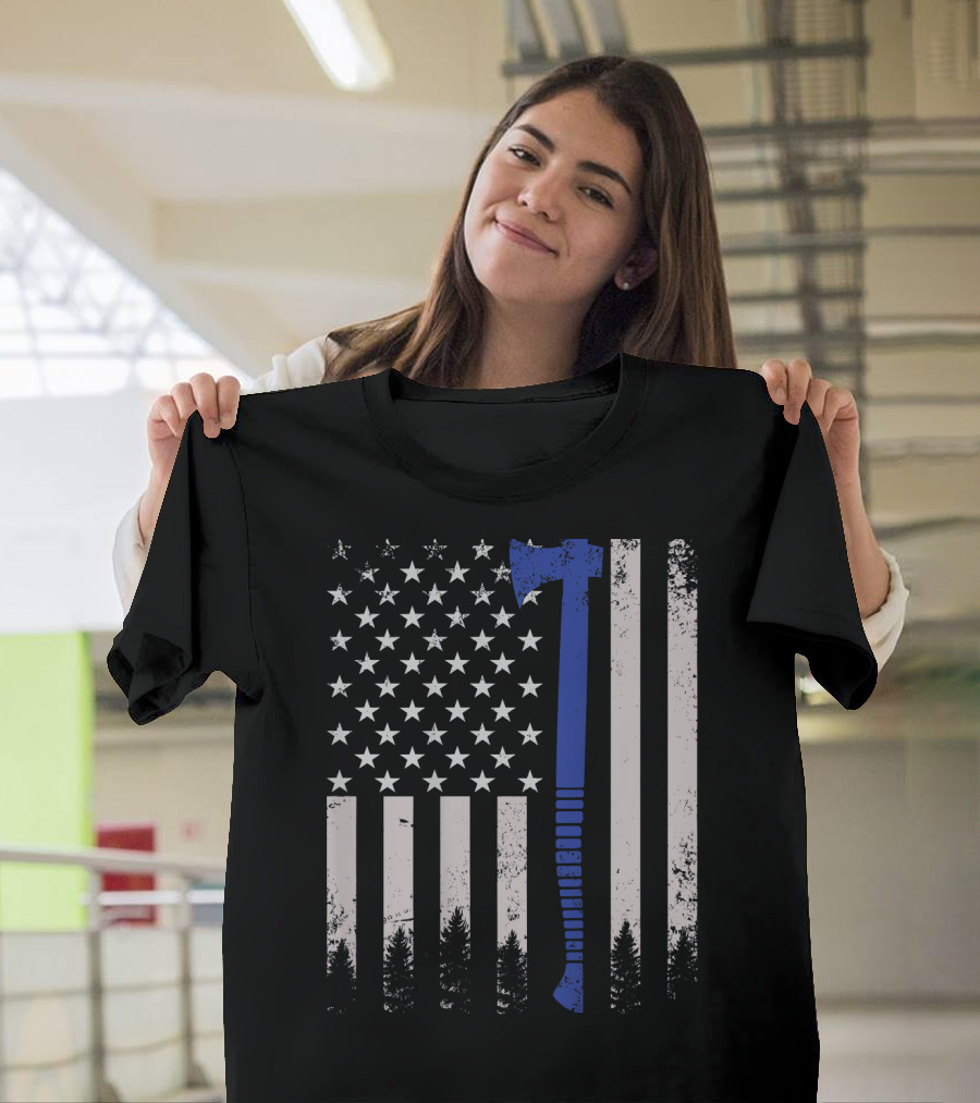 US Flag Axe Lumberjack Logger Woodworker 4th July T-Shirt