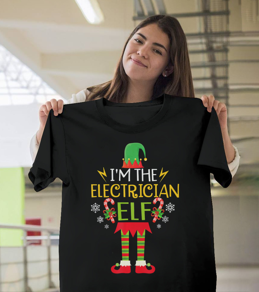 I'm the Electrician Elf Festive Candy Cane Holiday T-Shirt