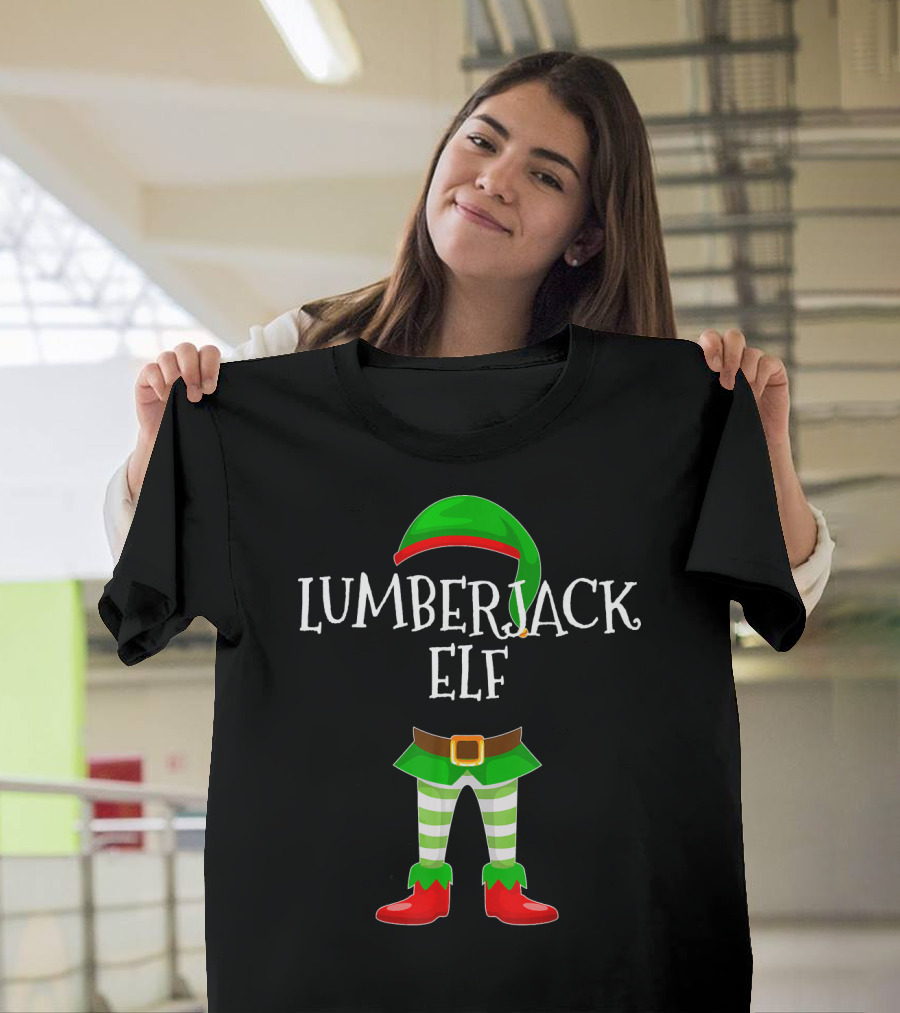 Lumberjack Elf Green Hat and Striped Pants Christmas T-Shirt