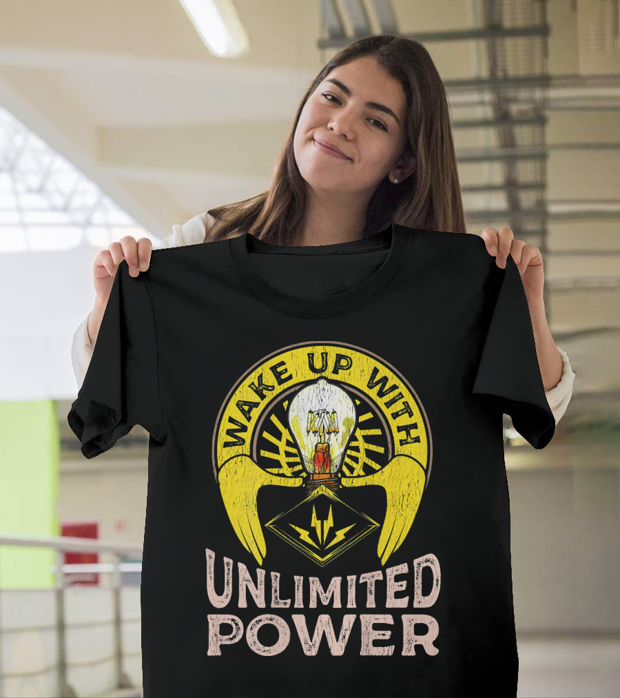 Wake Up with Unlimited Power Mens Retro Journeyman Electrician T-Shirt