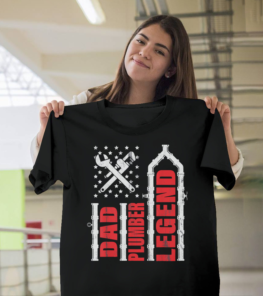 Dad Plumber Legend Distressed Wrench Flag Pipes T-Shirt