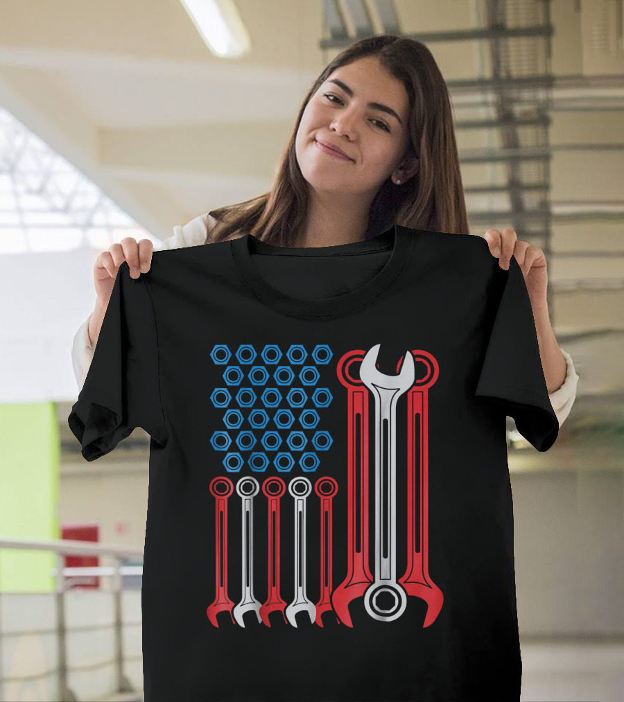 Patriotic Mechanic Wrench USA Flag T-Shirt