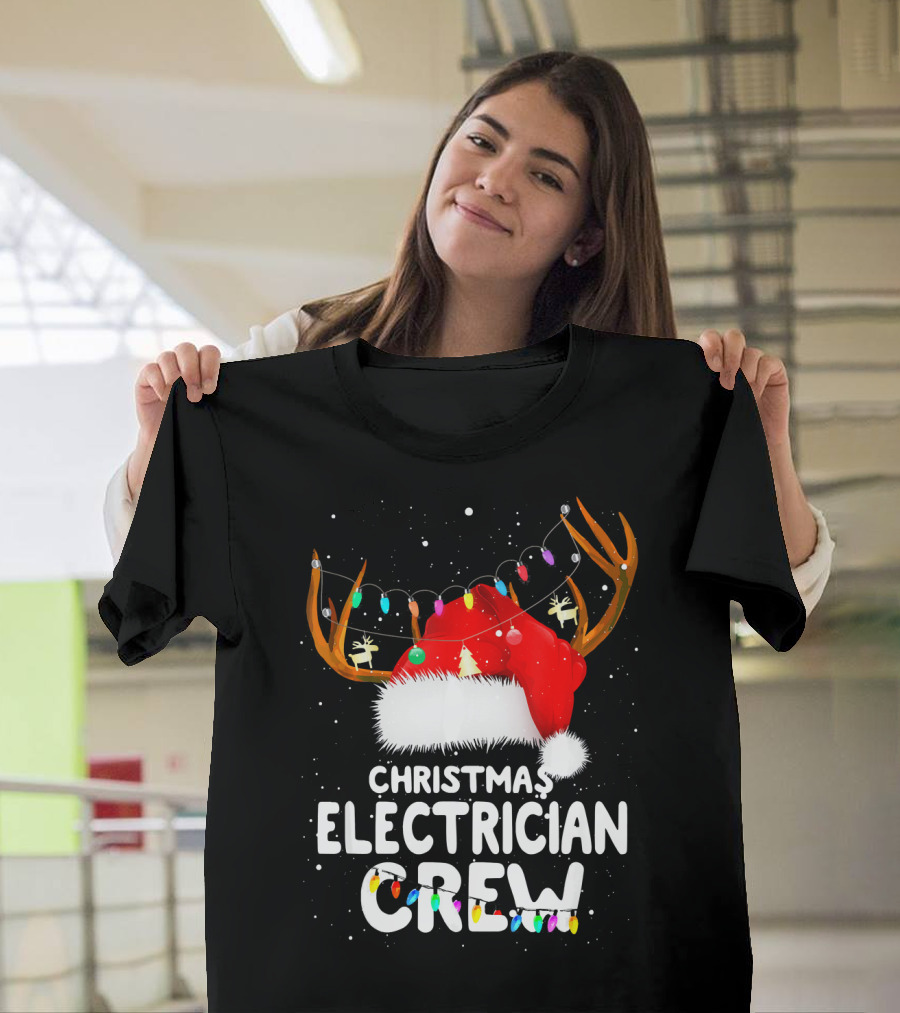 Christmas Electrician Crew Santa Reindeer Antlers with Lights T-Shirt