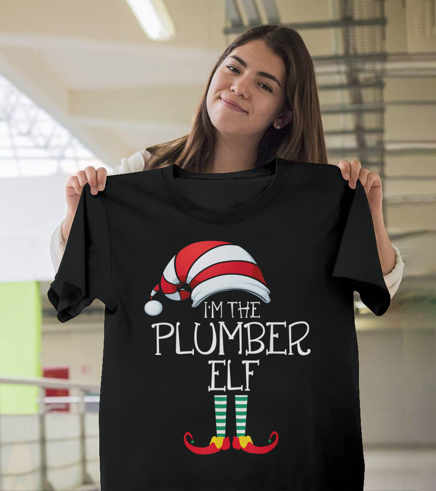 I'm the Plumber Elf Christmas Hat and Striped Socks T-Shirt