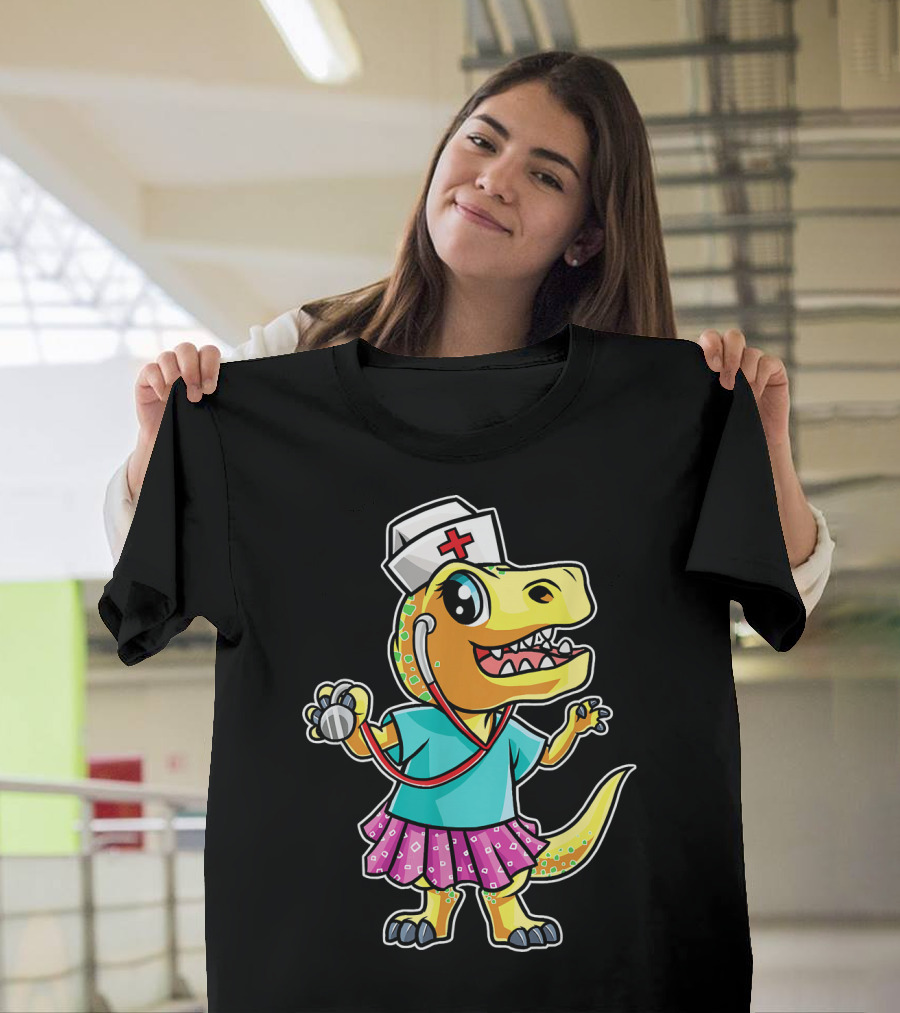 Nurse Rex Dinosaur Nursing Stethoscope Cartoon T-Shirt