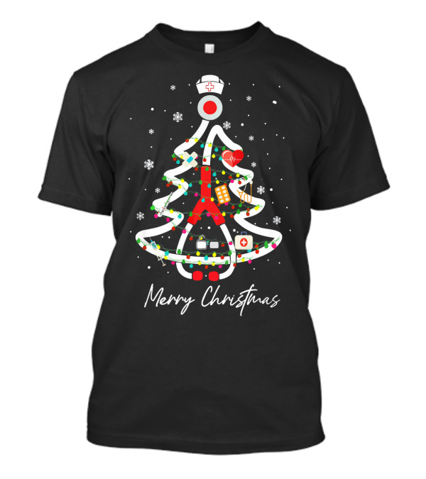 Merry Christmas Nurse Tree With Funny Medical Holiday Decorations T-Shirt