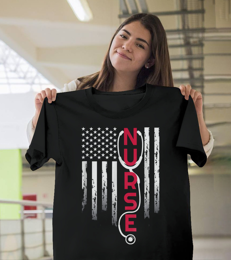 Patriotic Nurse Stetho with American Flag Elements T-Shirt