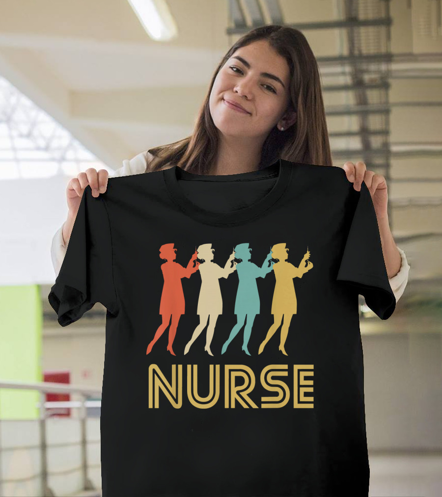 Nurse Retro Pop Art Silhouette Colorful Nurse T-Shirt