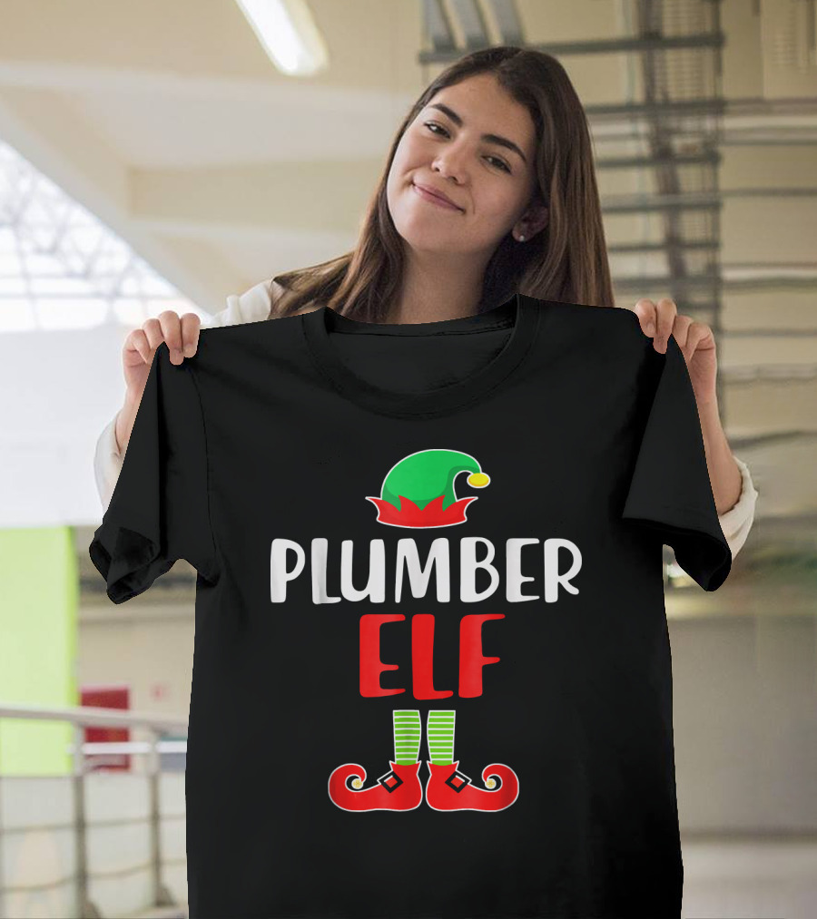 Plumber Elf Hat and Shoes Holiday Humor T-Shirt