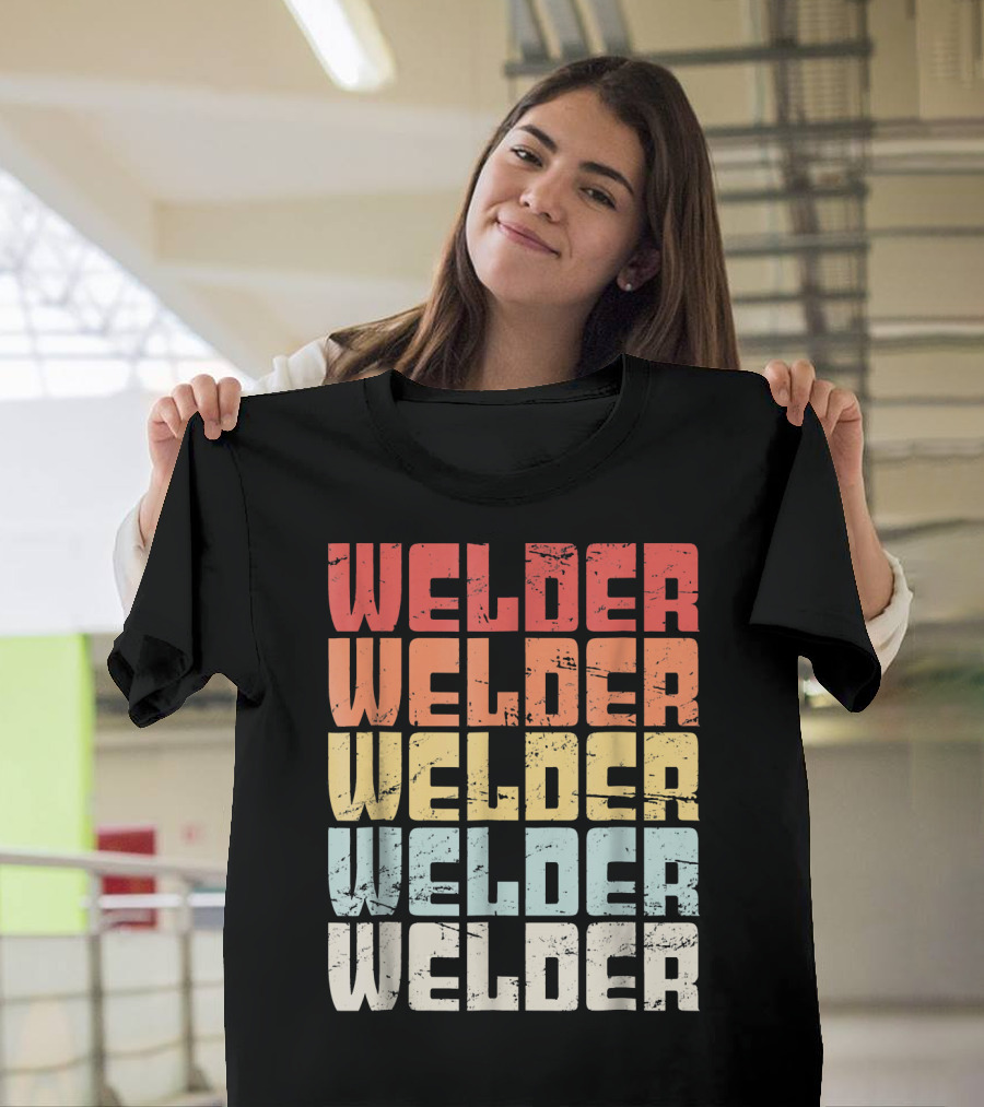 Welder Retro Distressed Gradient Text T-Shirt
