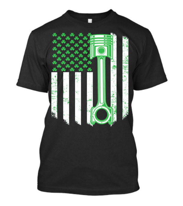Saint Patricks Day USA Flag Green Irish Shamrock Piston T-Shirt