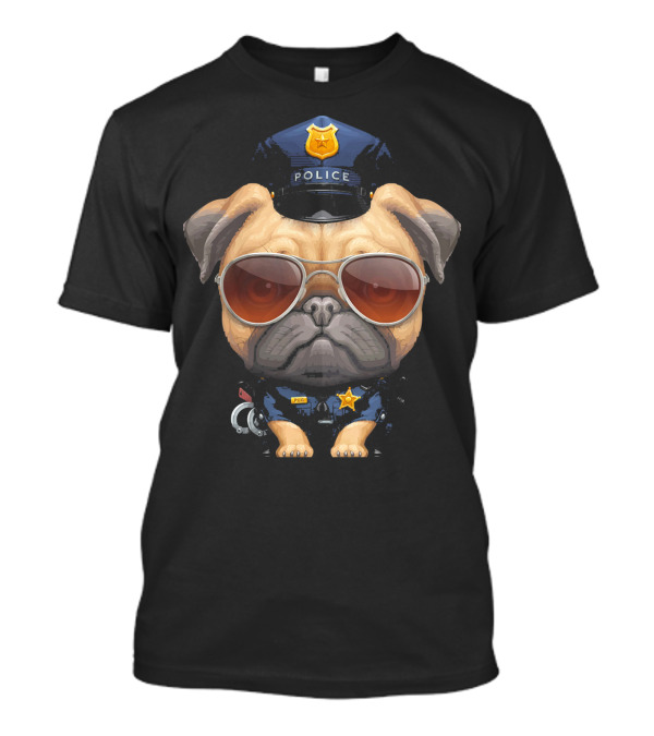Pug Officer In Police Uniform With Sunglasses T-Shirt