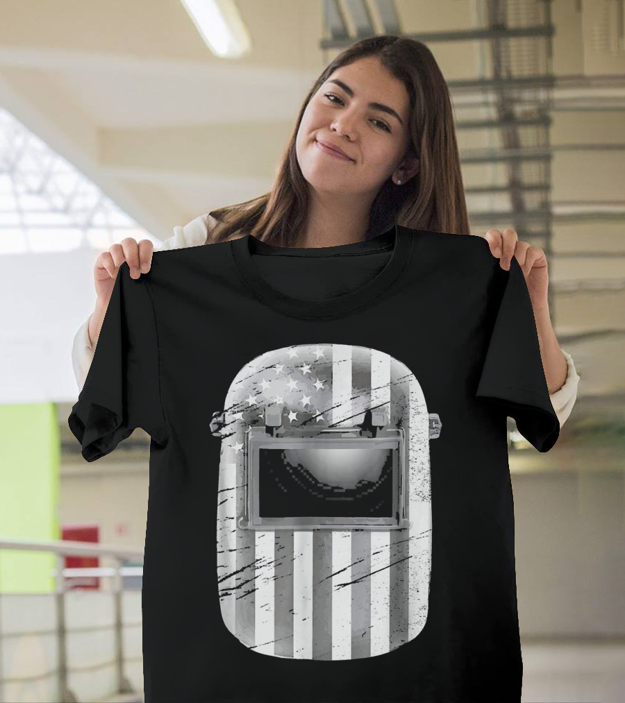 Proud USA American Flag Welding Hood T-Shirt