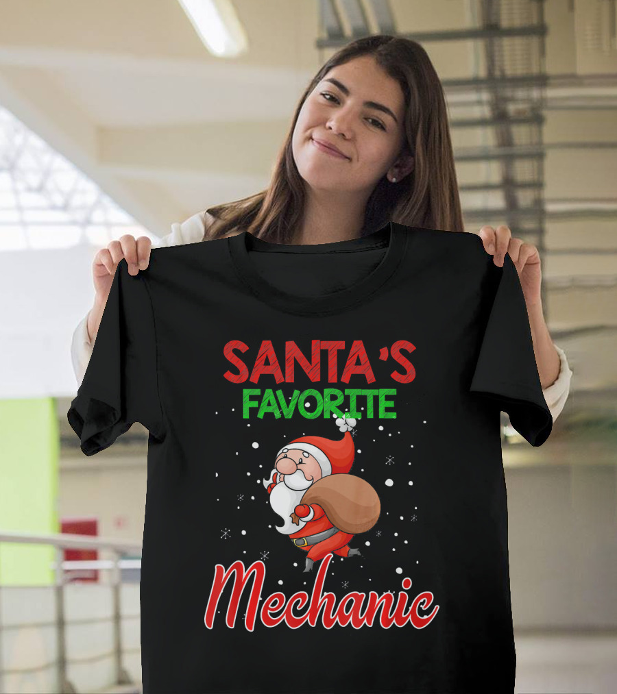 Santa's Favorite Mechanic Christmas Santa T-Shirt