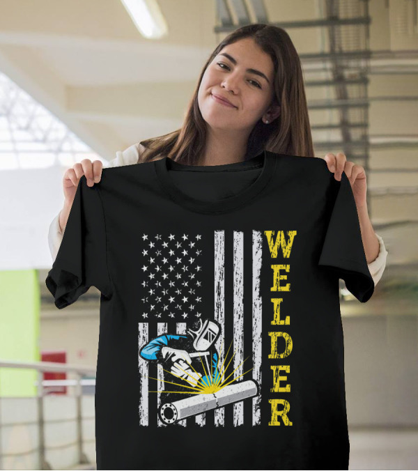 Welder Pipefitter American Flag Welding Torch T-Shirt