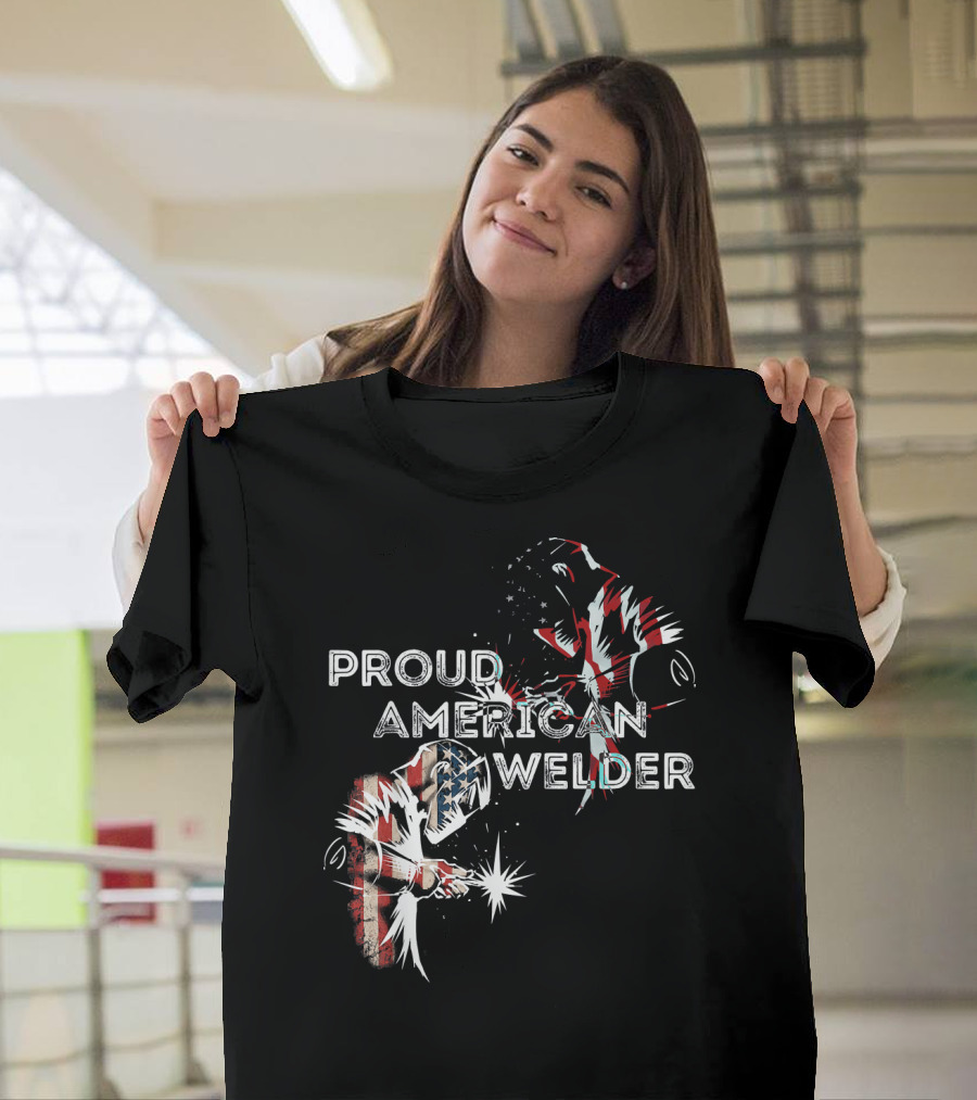 Proud American Welder with USA Flag and Welding Torch T-Shirt