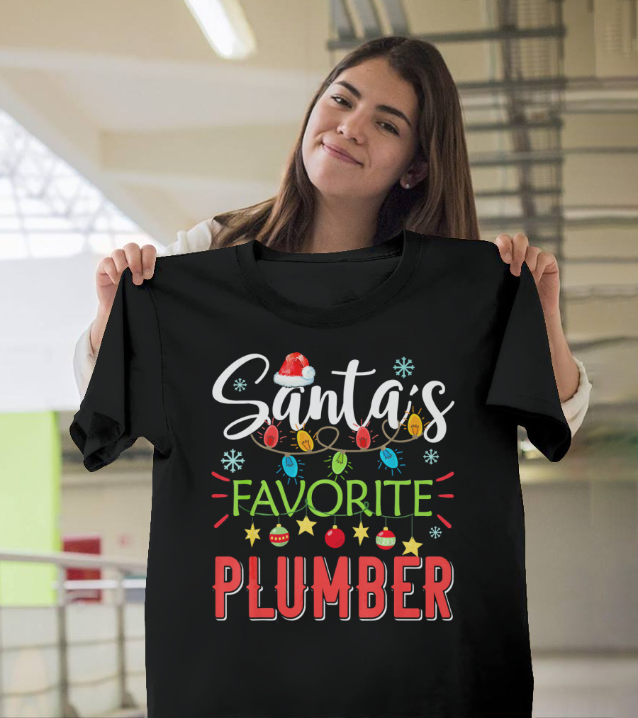 Santa's Favorite Plumber Christmas Lights Ornaments T-Shirt
