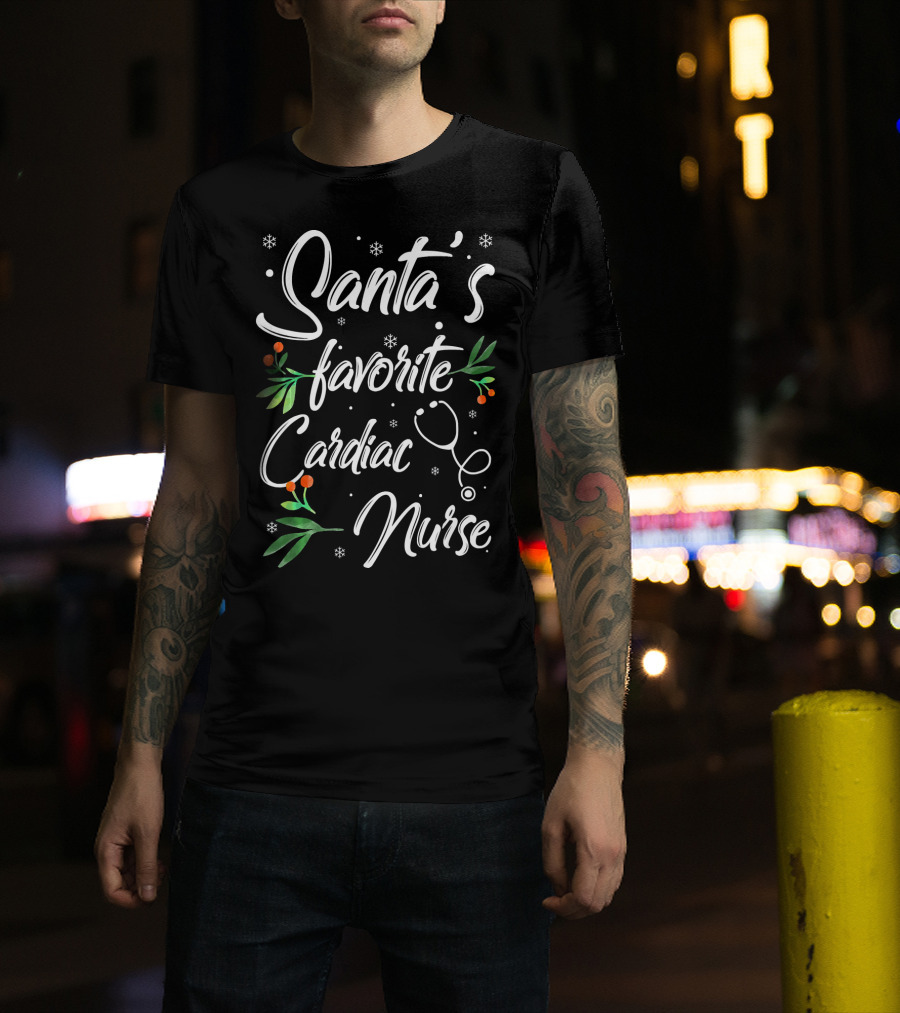 Santa's Favorite Cardiac Nurse With Festive Holiday Elements T-Shirt