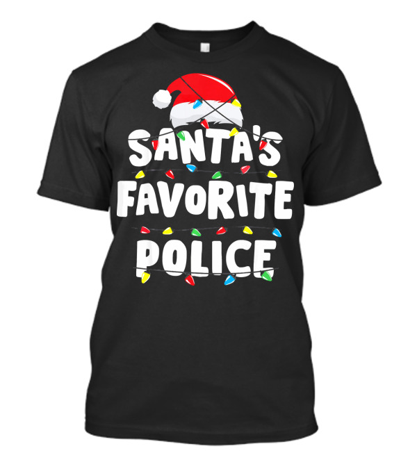 Santa's Favorite Police Christmas Lights Santa Hat T-Shirt