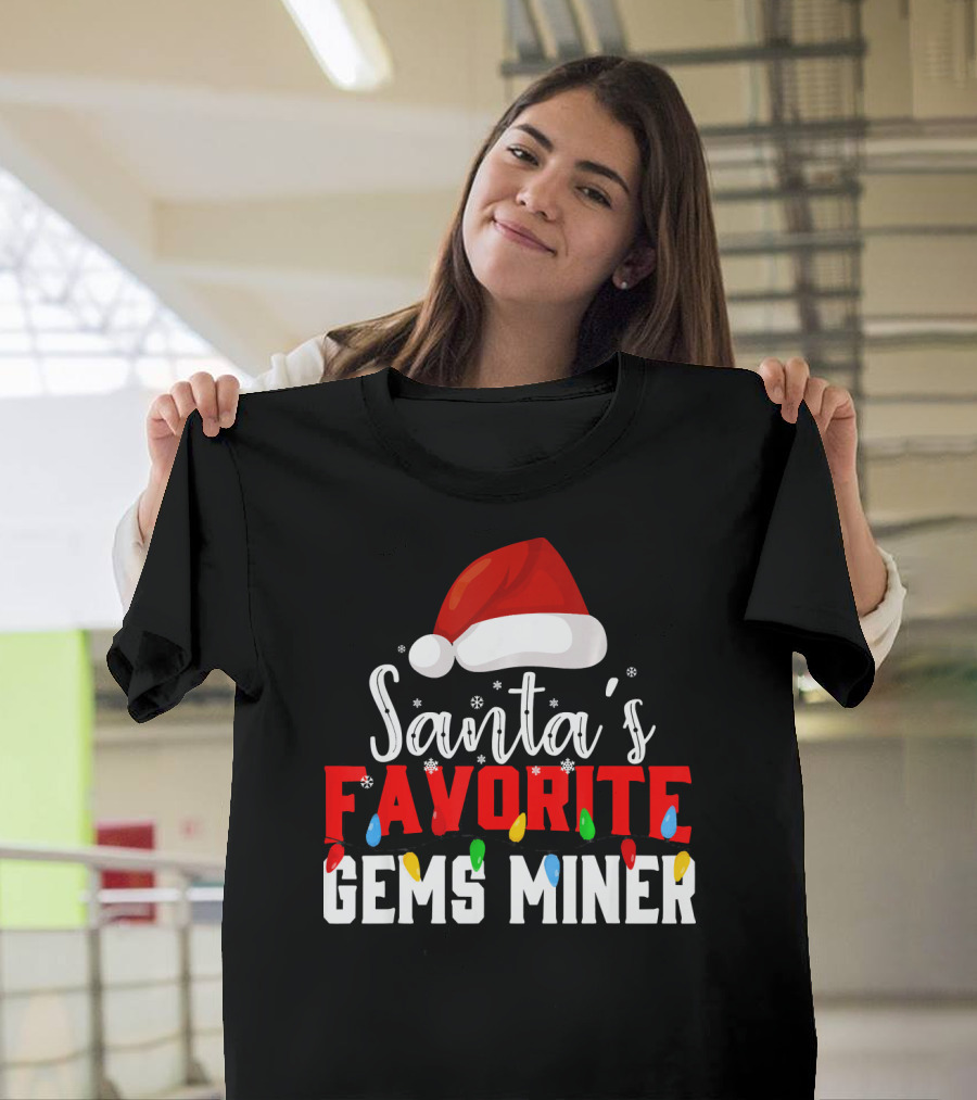 Santa's Favorite Gems Miner Christmas Lights and Santa Hat T-Shirt