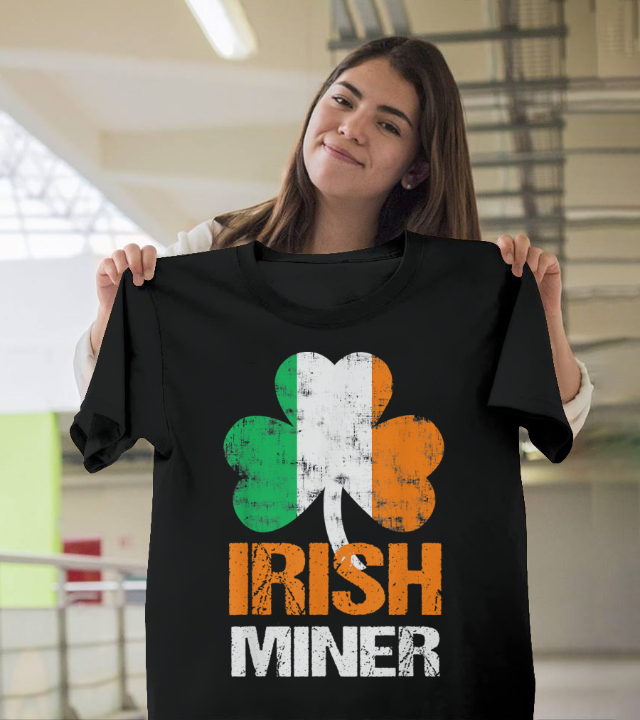 Irish Miner Shamrock Clover with St. Patricks Colors T-Shirt