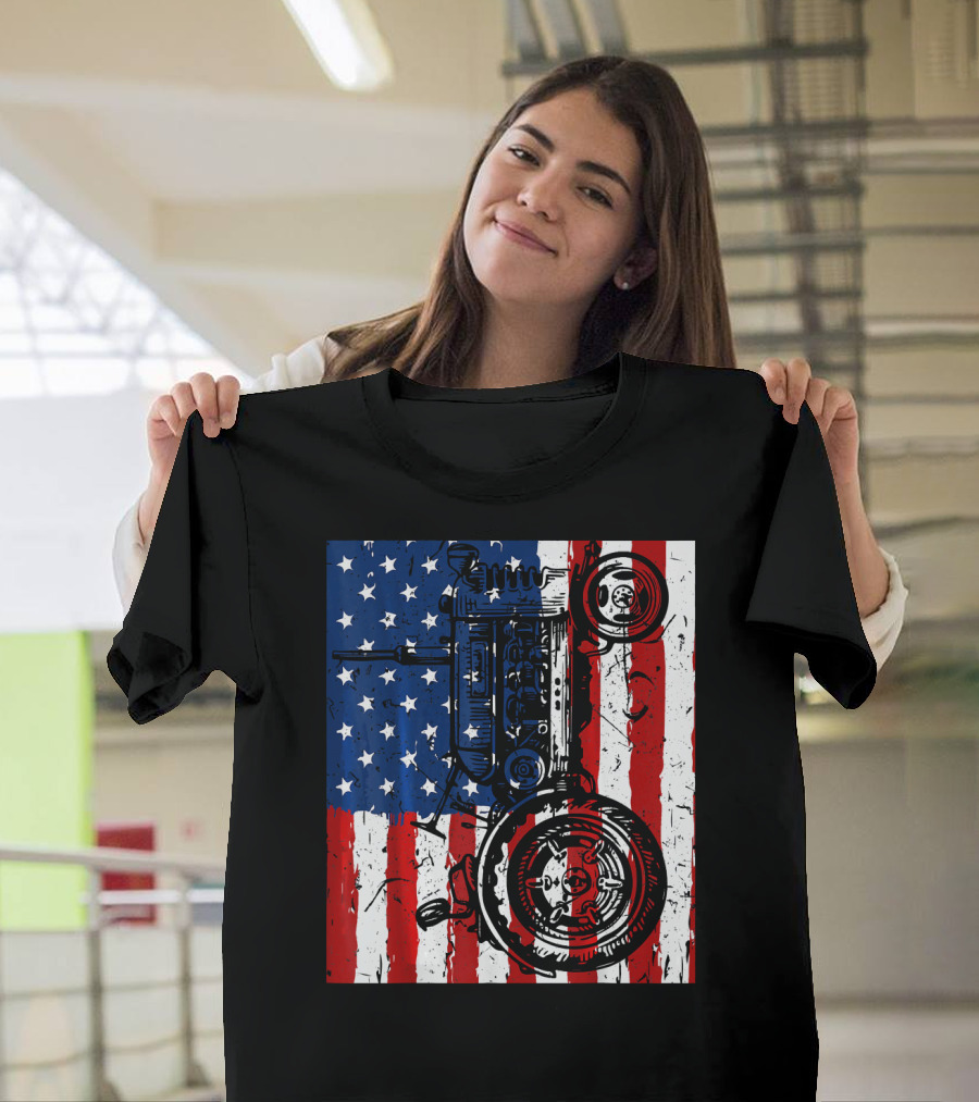 Patriotic Tractor with American Flag USA Farm T-Shirt