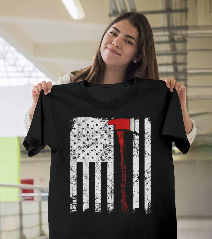 USA Flag Firefighter Axe T-Shirt