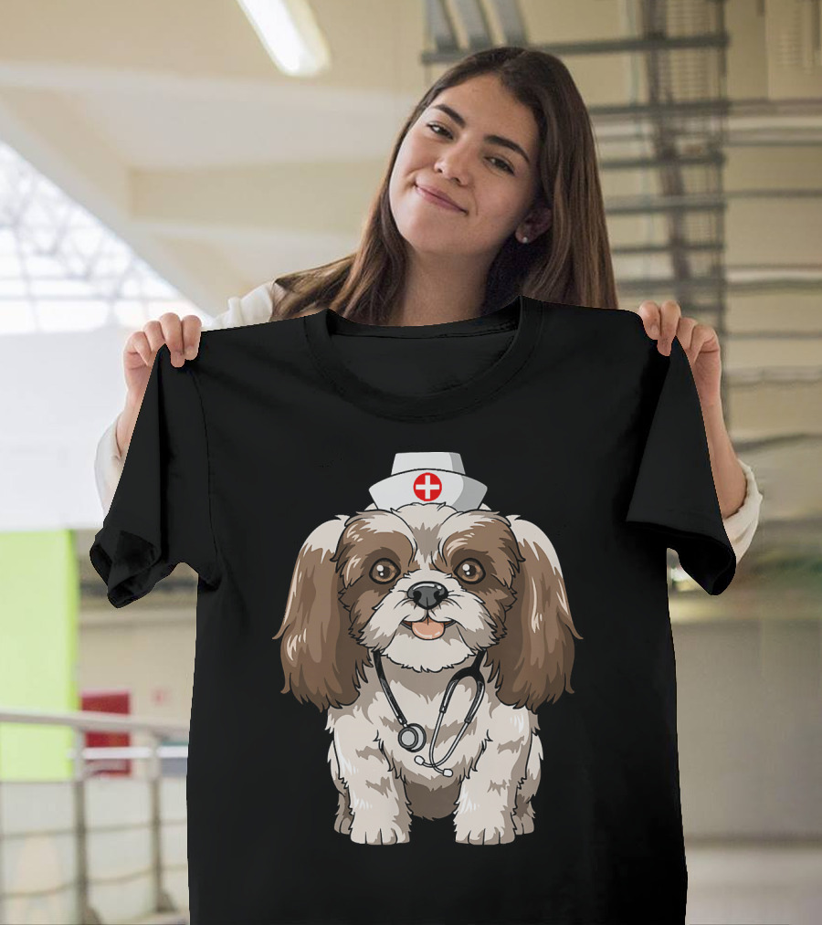 Shih Tzu Registered Nurse with Stethoscope and Nurse Hat T-Shirt