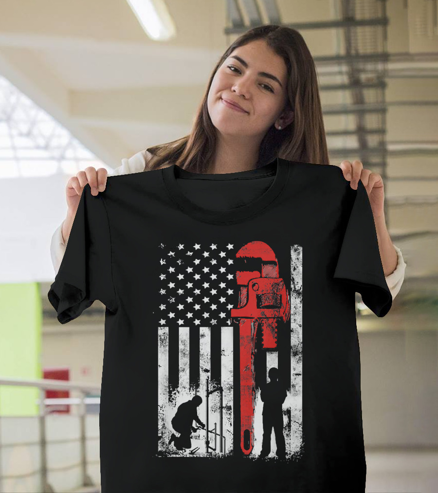 Sensational Plumber American Flag Silhouette Graphics T-Shirt