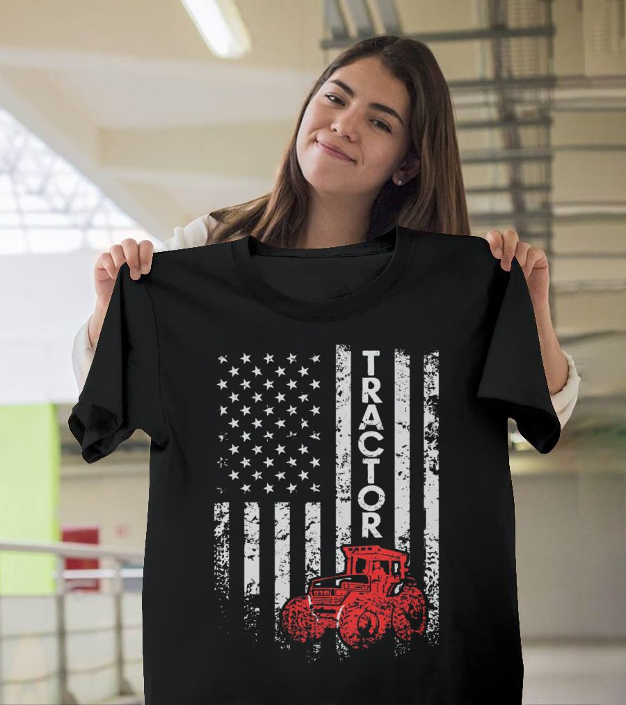 Tractor American Flag Vintage T-Shirt