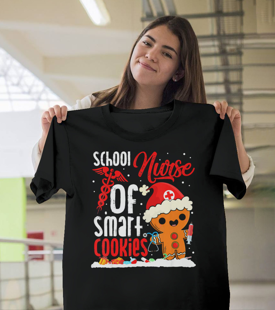 School Nurse Of Smart Cookies Funny Gingerbread Holiday Nurse T-Shirt