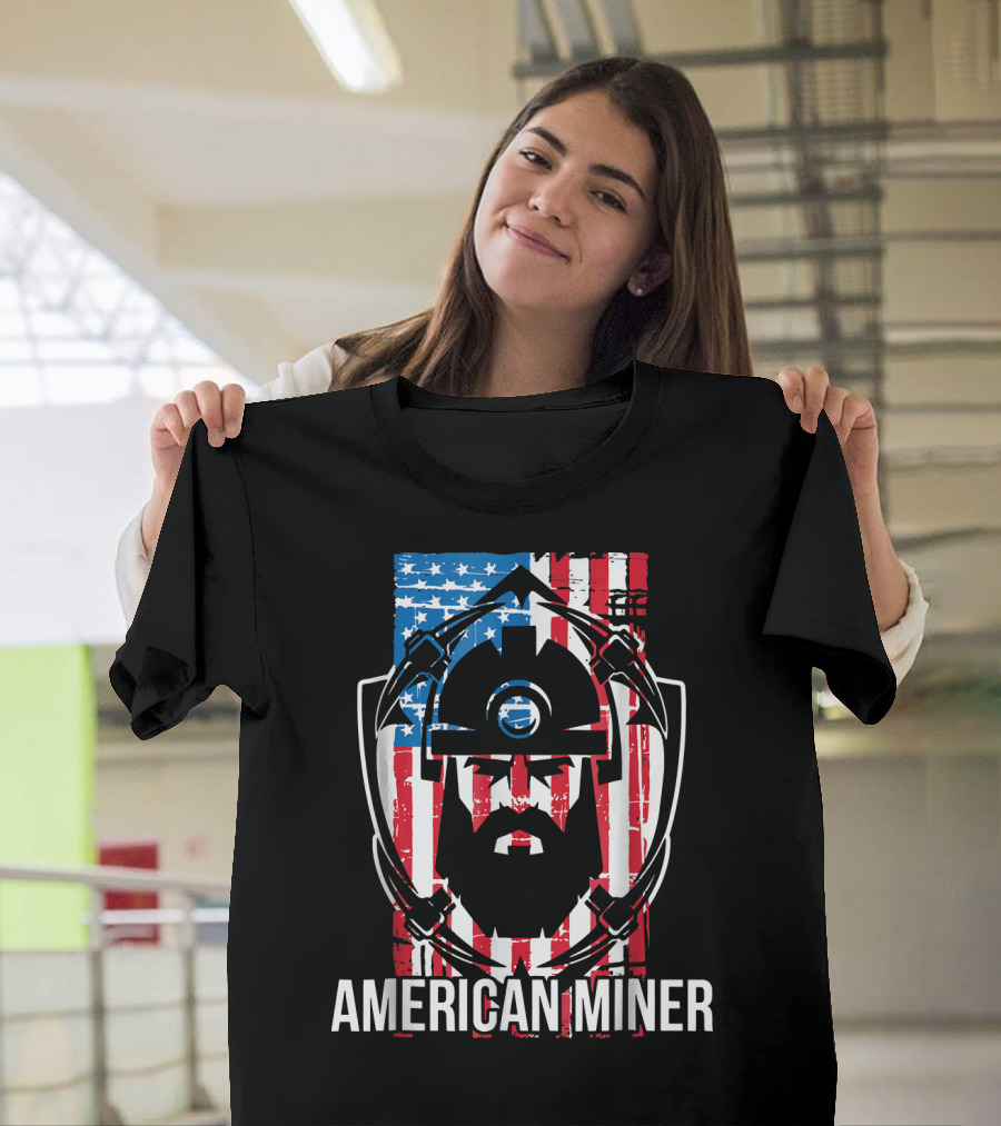 American Miner USA Flag Helmet Pickaxes T-Shirt