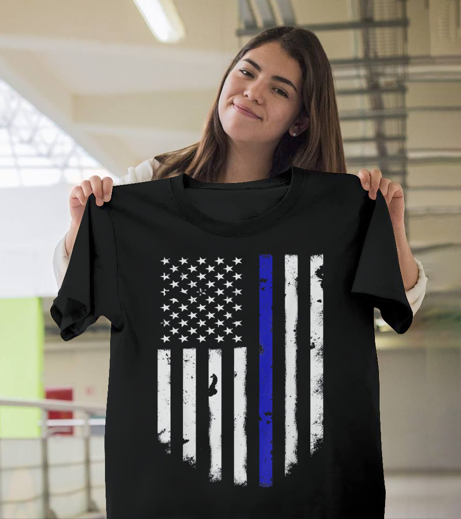Thin Blue Line American Flag Coo Flag USA Police Support Patriot T-Shirt