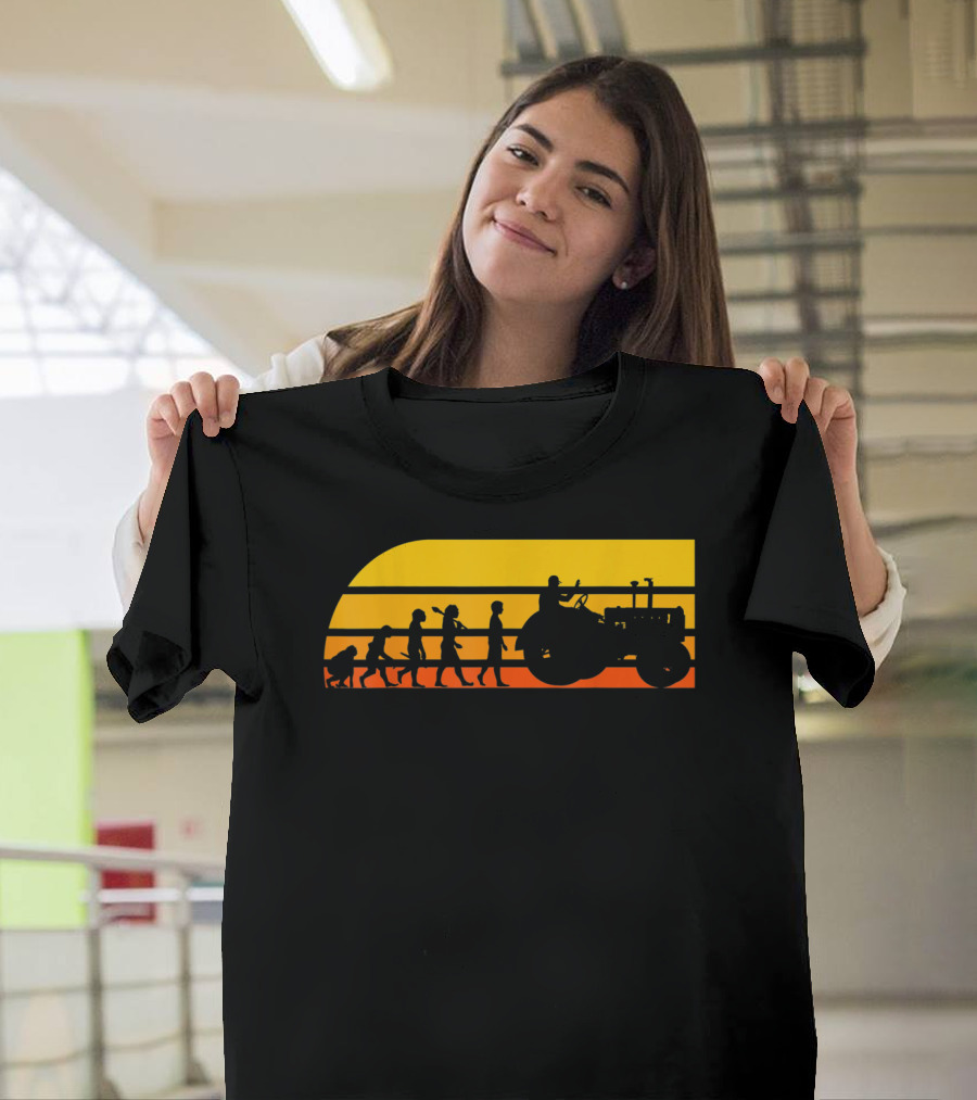 Evolution of Man to Tractor Driver Sunset T-Shirt