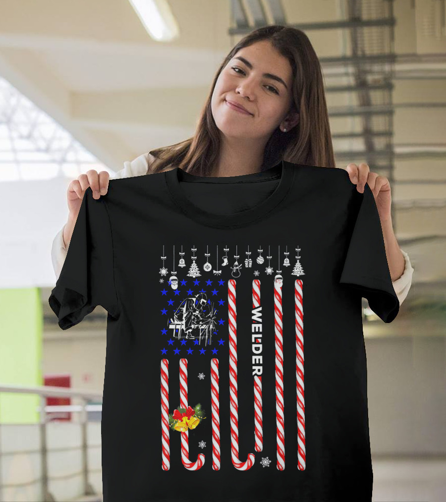 Candy Cane Welder USA Flag Christmas T-Shirt