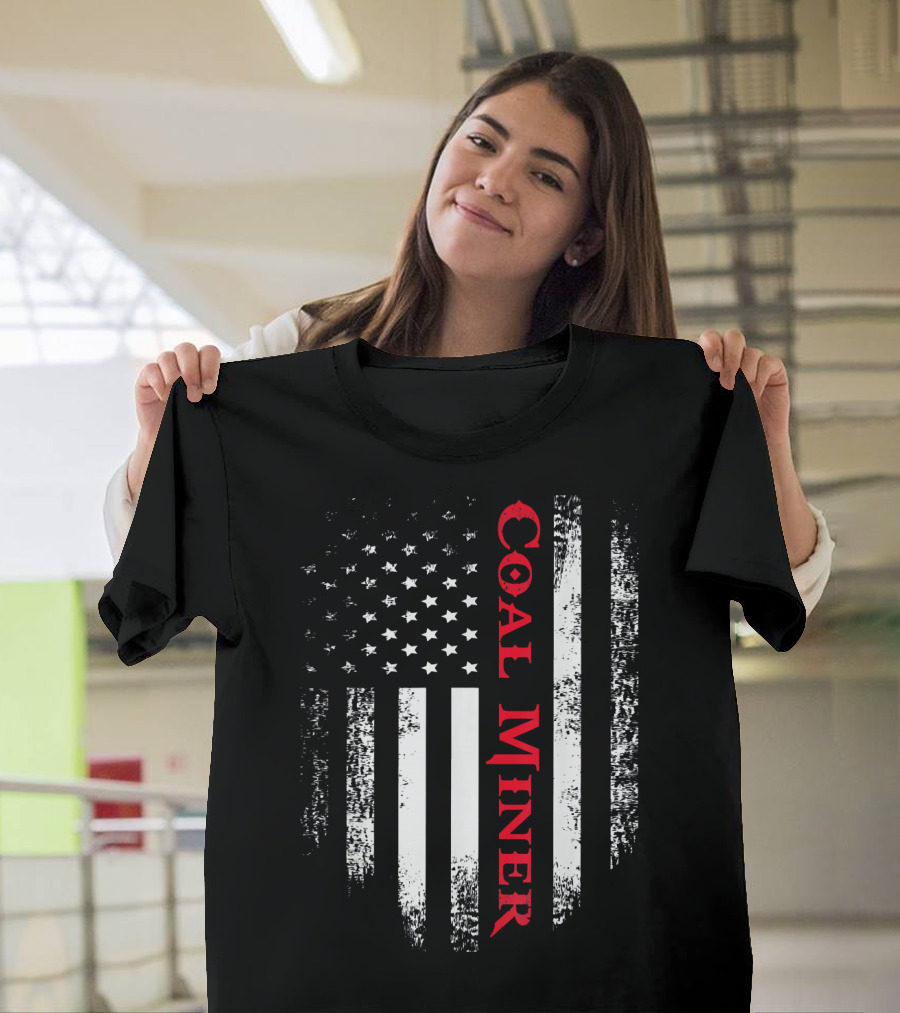 Vintage USA Flag Red White Coal Miner America T-Shirt