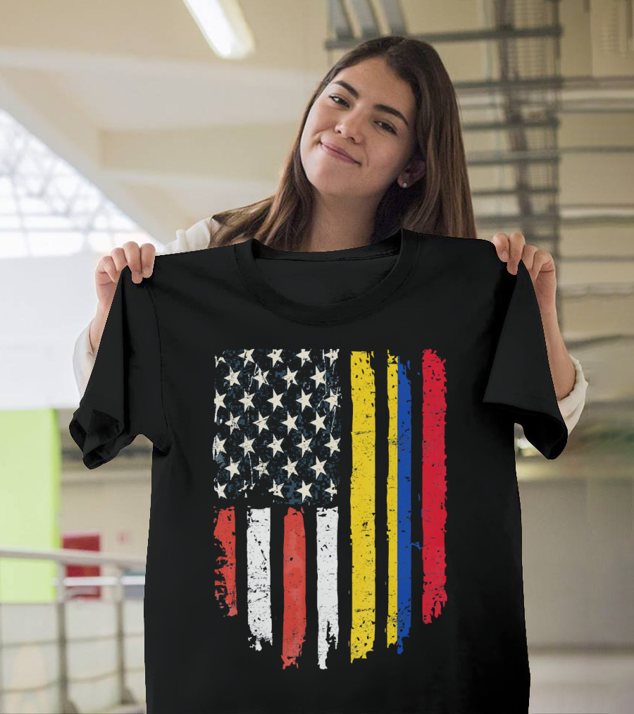 Colombian American Flag USA Colombia Dual Heritage Stripes T-Shirt