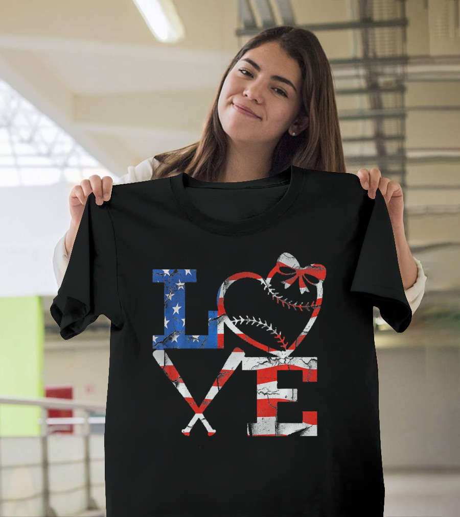 LOVE 4th of July Baseball USA Patriot Merica T-Shirt