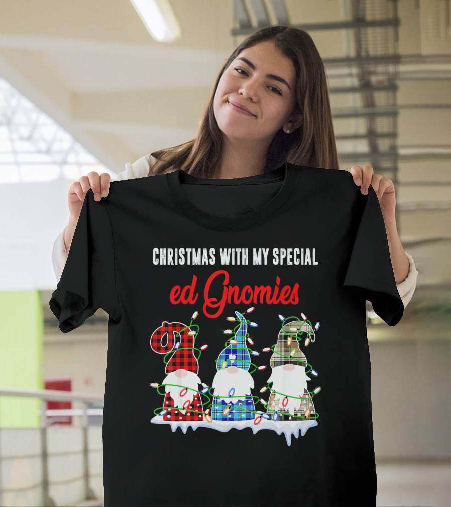 Christmas with My Special Ed Gnomies Gnomes in Holiday Lights T-Shirt