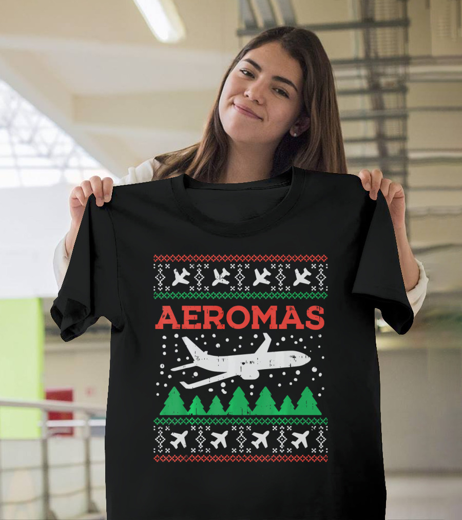 Aeromas Plane Ugly Christmas Festive Aviation T-Shirt
