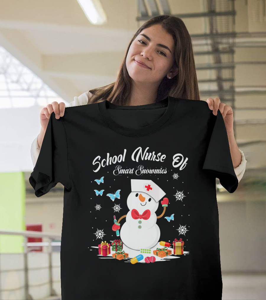School Nurse Of Smart Snowmies Pills Gifts Butterflies T-Shirt