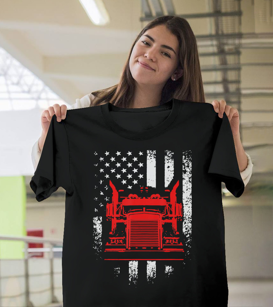 Patriotic Big Rig American Flag Trucker T-Shirt