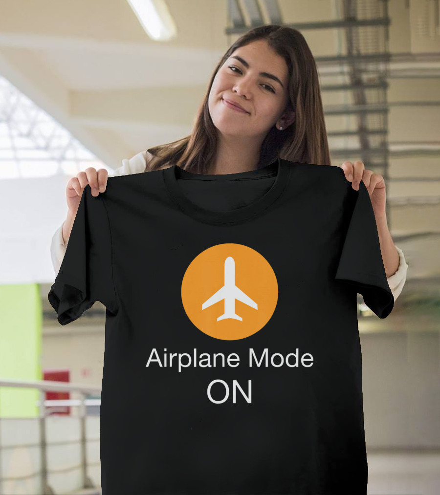 Airplane Mode ON Icon with White Aircraft on Orange Circle T-Shirt