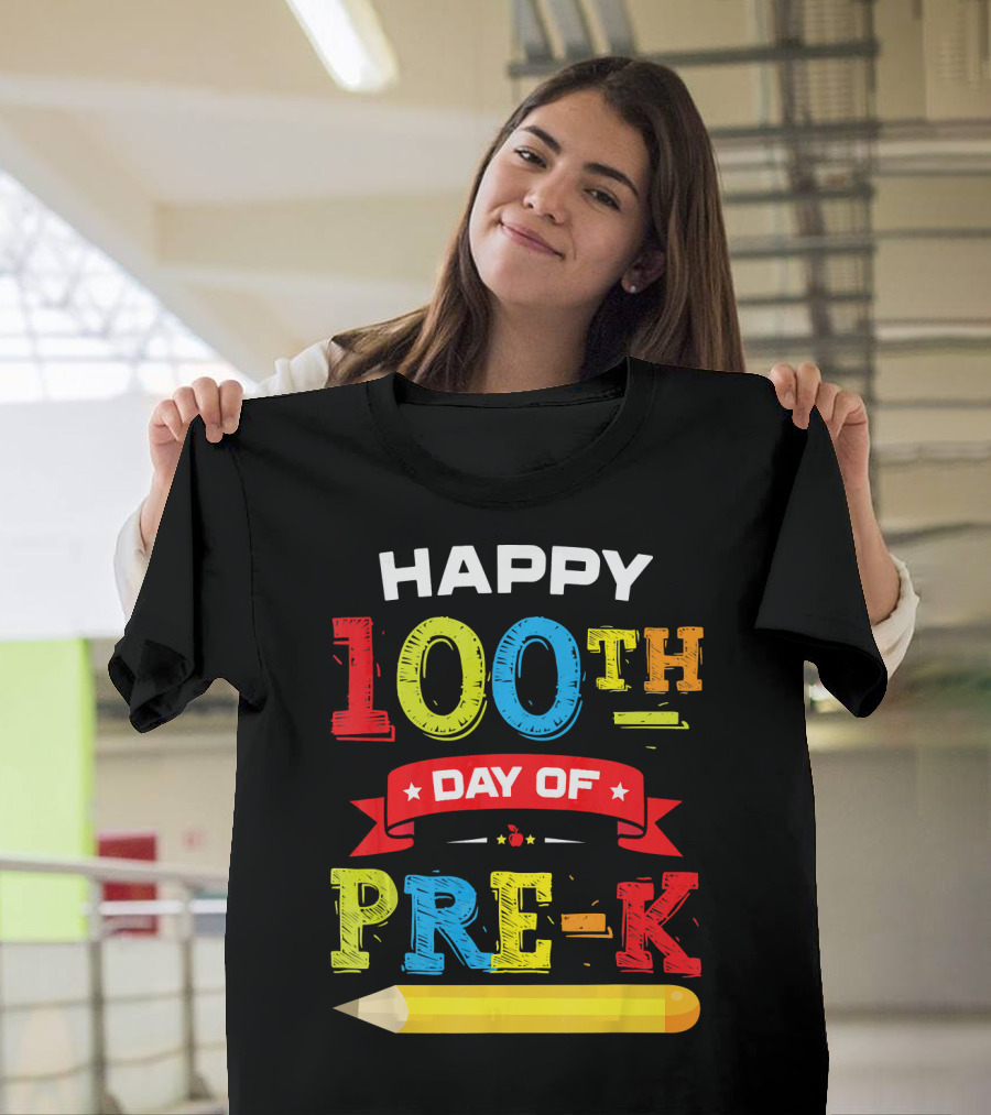Happy 100th Day of Pre-K with Colorful Pencil T-Shirt