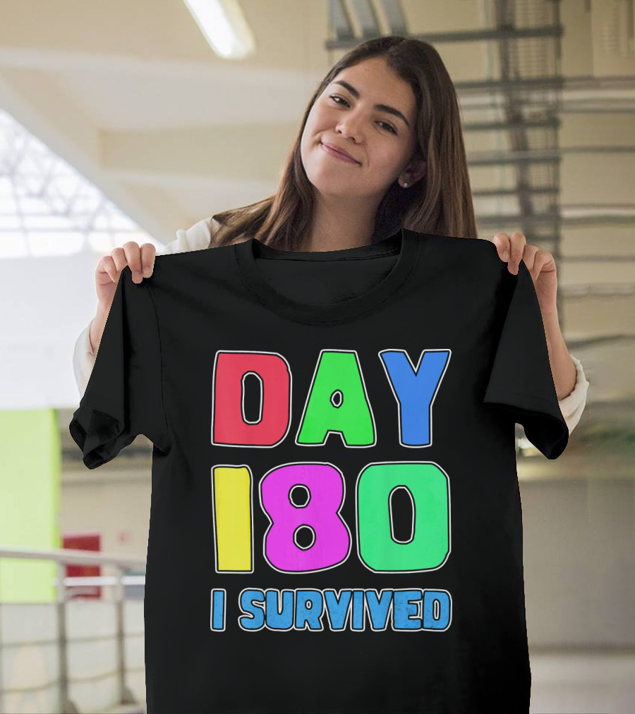 Day 180 I Survived Teacher Fun Bright T-Shirt