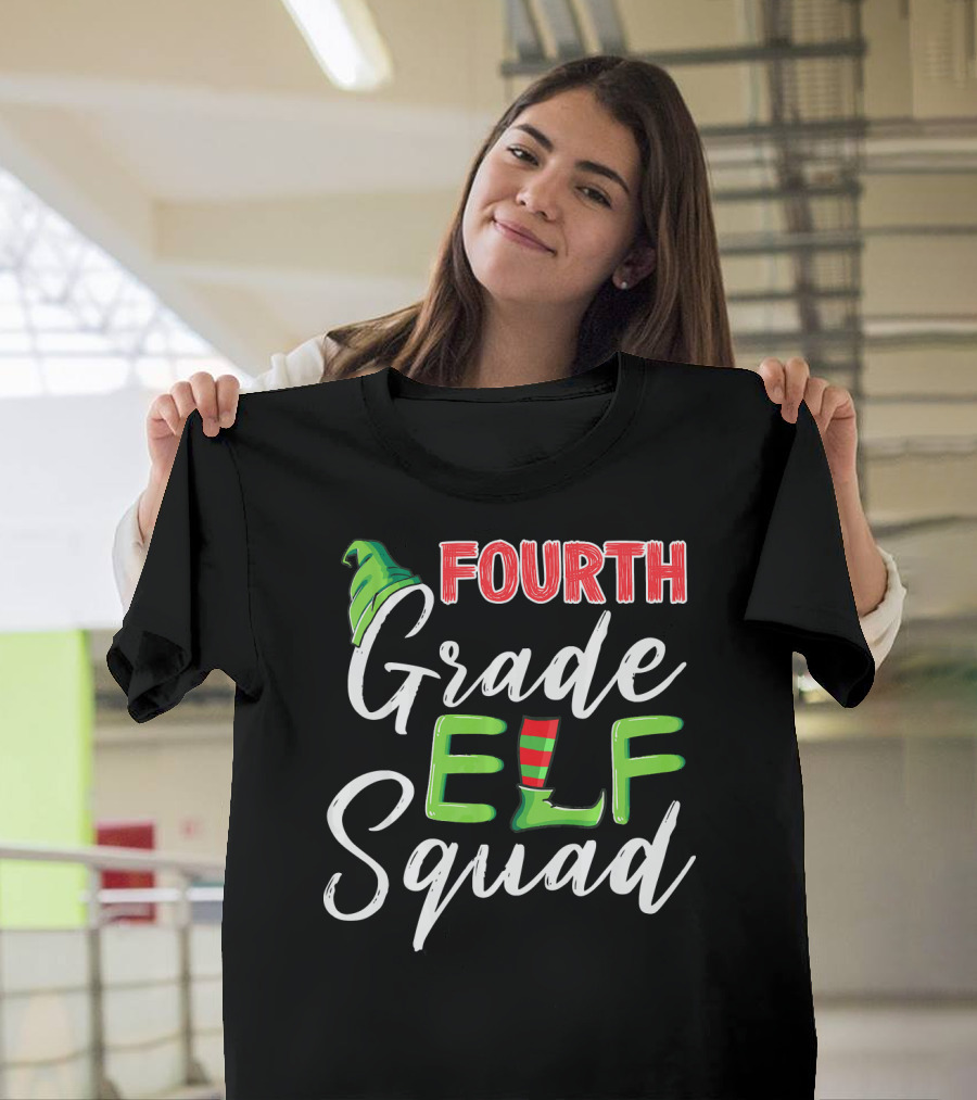 Fourth Grade Elf Squad Christmas Hat and Shoe T-Shirt