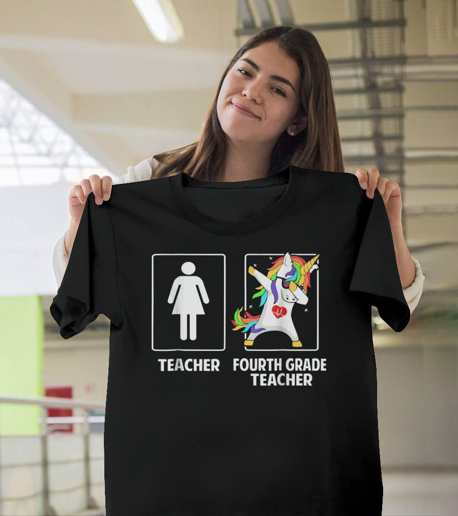 Fourth Grade Teacher Unicorn Dabbing Rainbow Dance T-Shirt