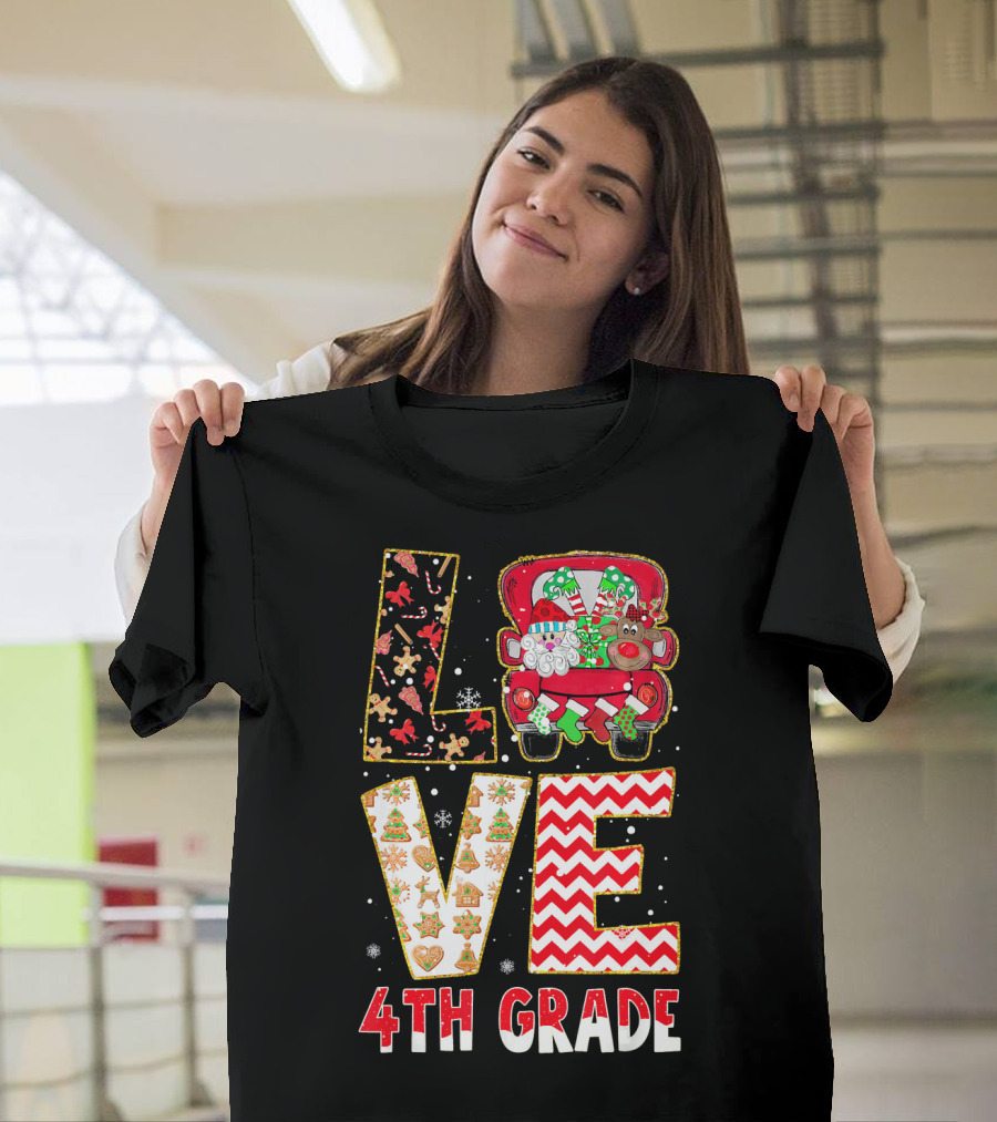 Love 4th Grade Christmas Cute Xmas Reindeer Holiday T-Shirt